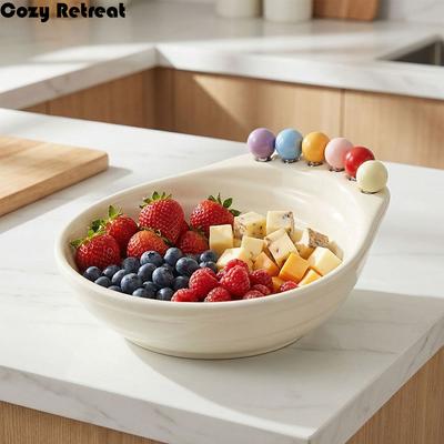 Decoration Fruit Bowl with Fork Geometric Pattern ABS Fruit Serving Plate Large Capacity With Fruit Fork Snack Plate