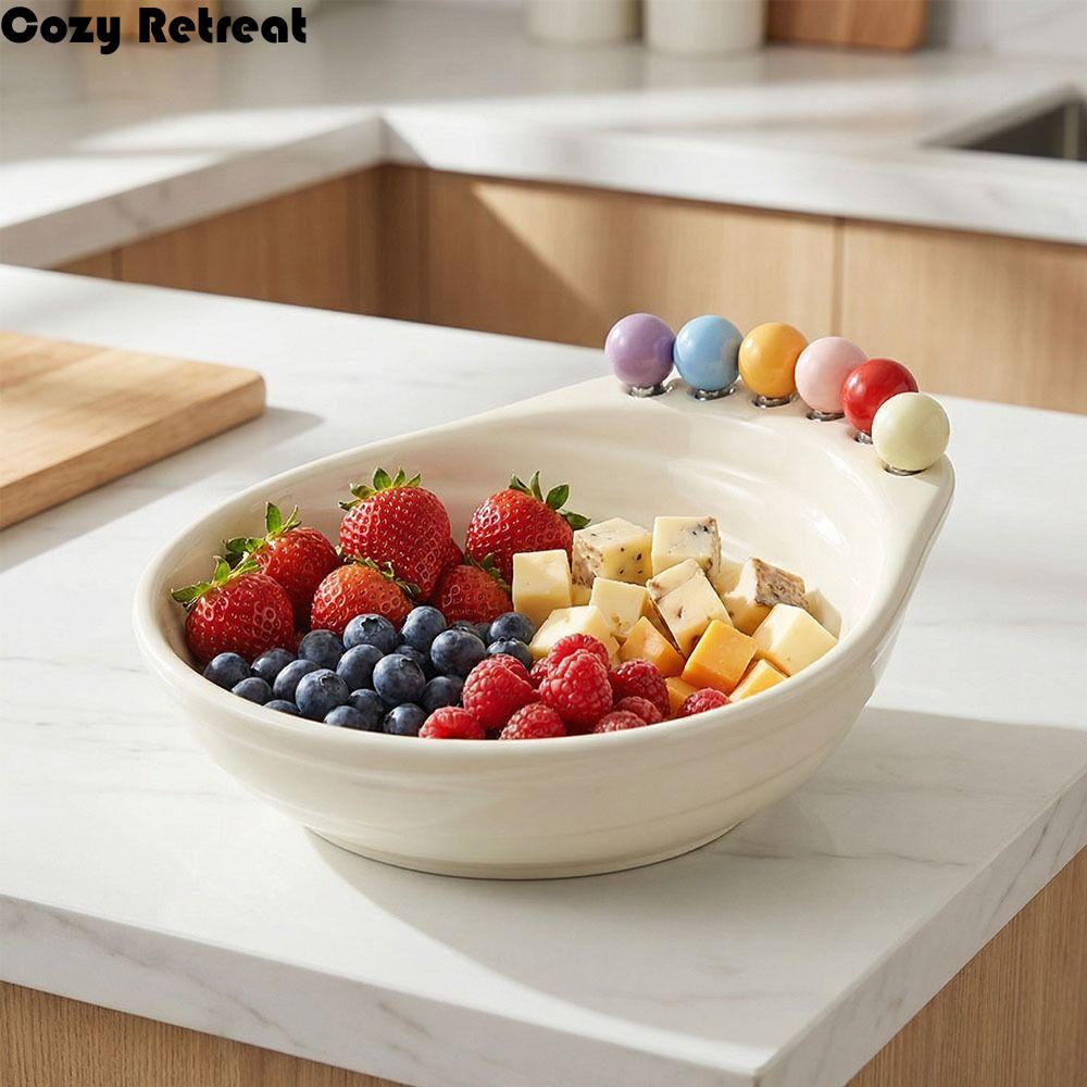 Decoration Fruit Bowl with Fork Geometric Pattern ABS Fruit Serving Plate Large Capacity With Fruit Fork Snack Plate
