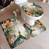 Hummingbird Bath Mat Set White Flowers Green Plants Birds Rustic Home Carpet Bathroom Decor Floor Rugs U-Mats Toilet Lid Cover