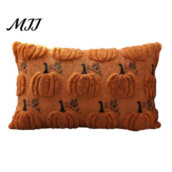 Hidden Zipper Pillow Shell Thanksgiving Pumpkin Cushion Cover, Plush Embroidered Throw Farmhouse Style Case Soft Cozy for Home Autumn Decor Embroidery