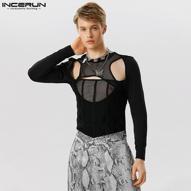 

INCERUN летние мужские тонкие топы с длинными рукавами и вырезами