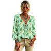 Women's Christmas Print Long Sleeve V-Neck Top with Ruffle Trim and Front Tie