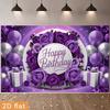 2D Purple Silver Balloon & Rose Happy Birthday Backdrop Banner Photo Booth Background