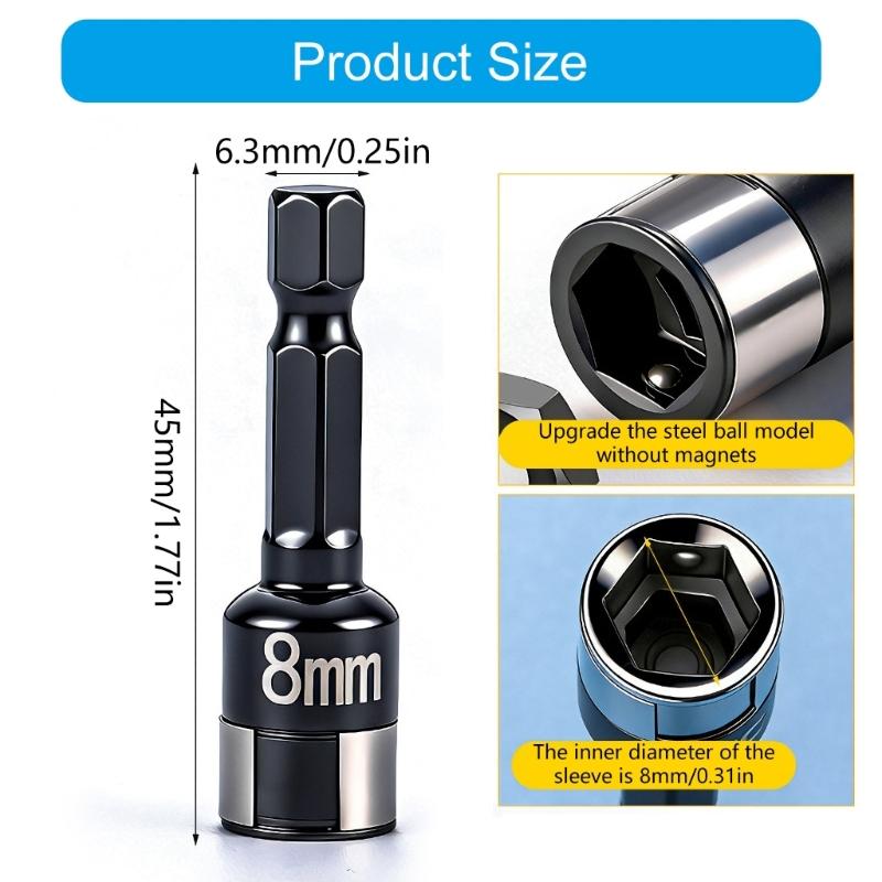 5Pcs Universal Impact Socket for 6.35mm Hexagonal Shank Tool Ratchet Wrench Socket Wrench Adapter Spanner