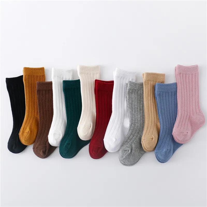 0-5 Jahre Baby Jungen Mädchen Lange Socken Baumwolle Einfarbig Gestreift Weich Kinder Knie Kinderstrumpf Schule Sport Babysocke 12 Farbe