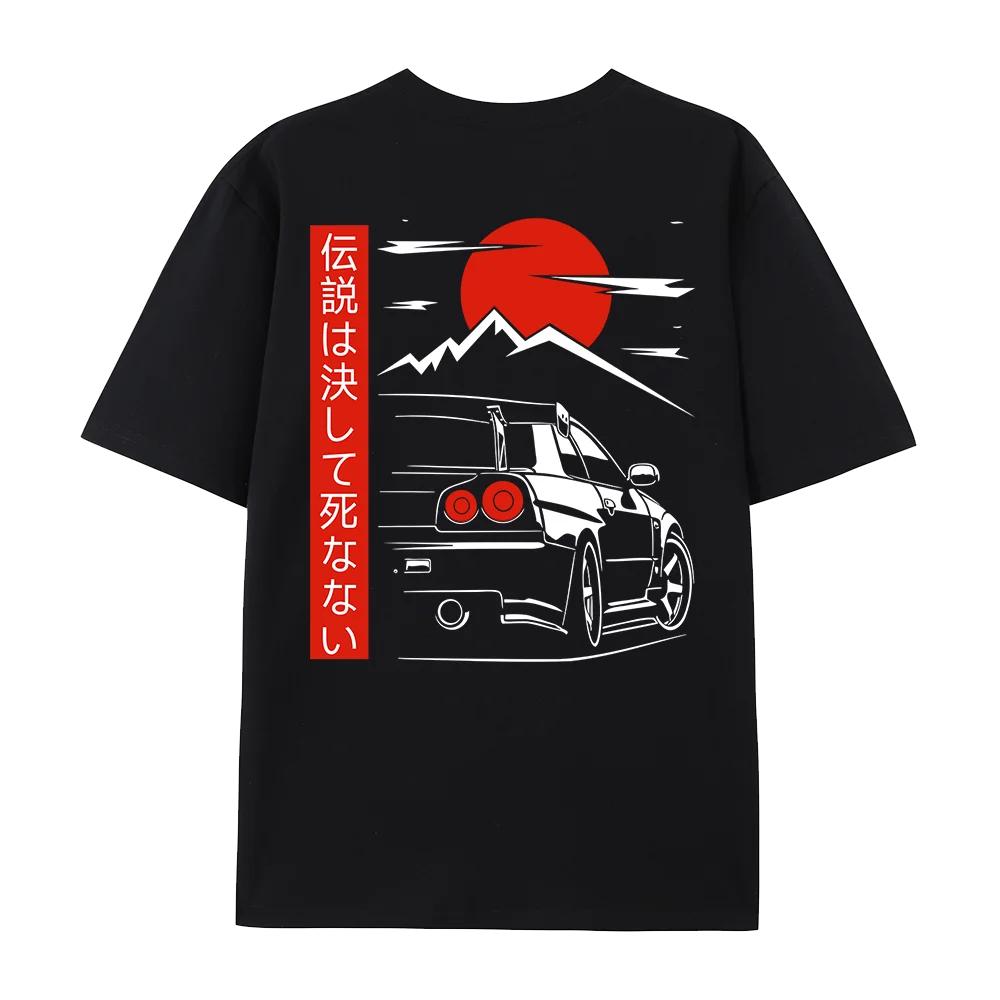 2025 New Japanese Style Car JDM Culture GTR Racing T-shirt Men's Printed Street Oversized Casual 100% Cotton Top T-shirt