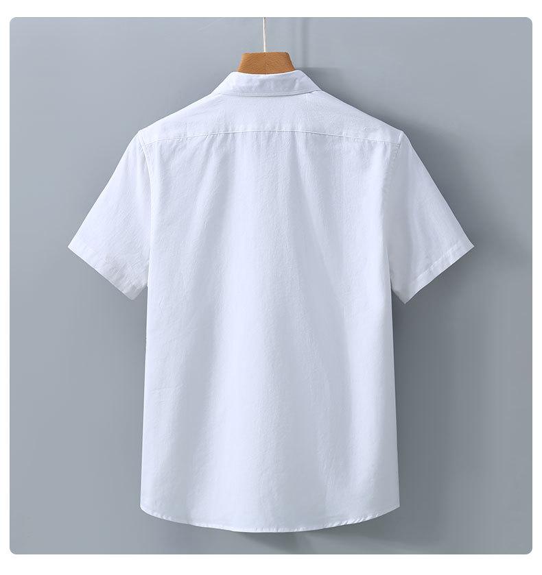 Men's Summer Heavyweight White Short-Sleeve Cotton Shirt - Solid Color Casual Lapel Design