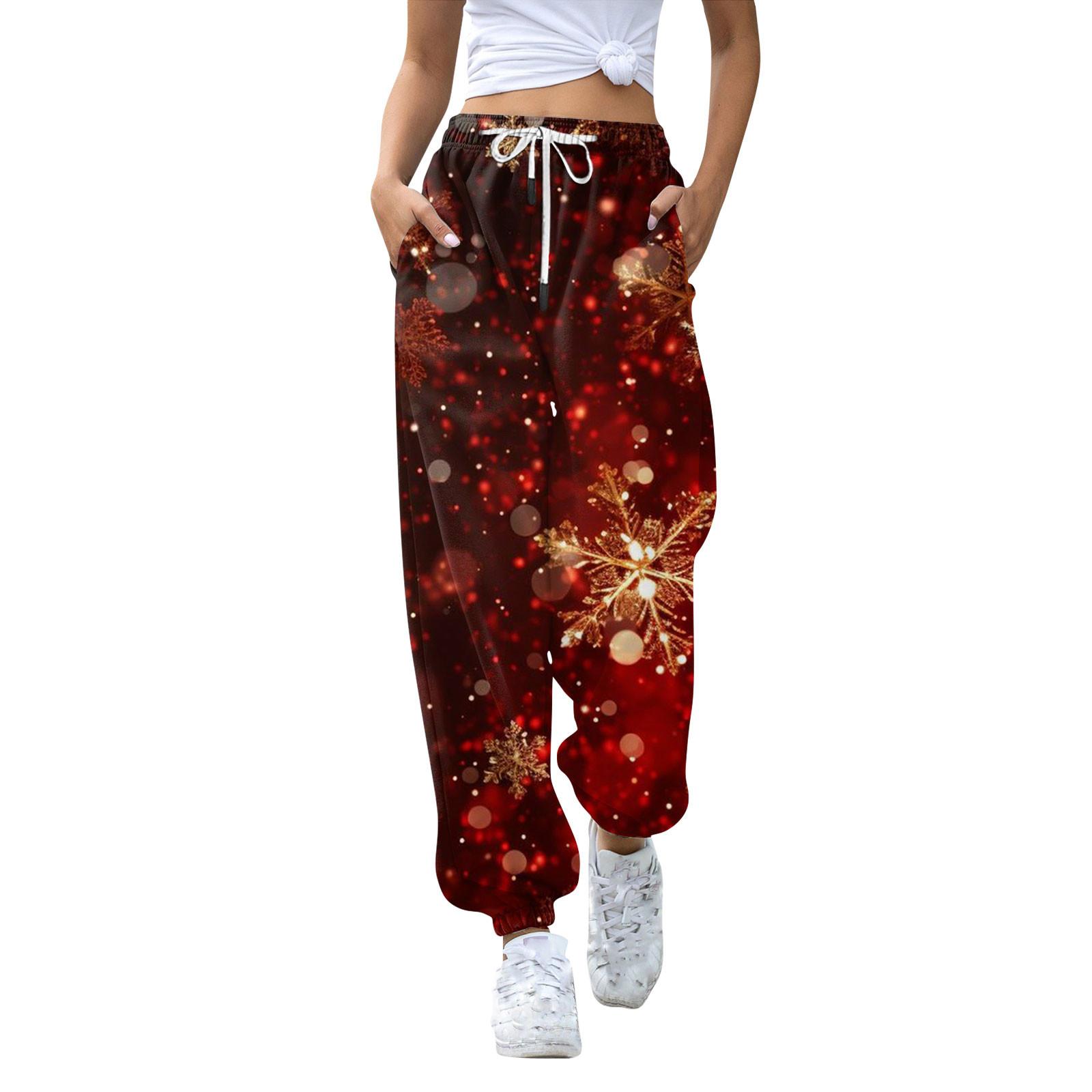 Женские повседневные модные рождественские принтованные повседневные спортивные брюки — фото 10