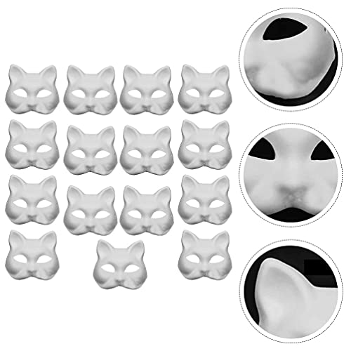 [EXCEART] [ ] DIY Unpainted Fox Masks, Cat Masks, Half Masks, Animal Fox Shape, Paper Pulp, Blank Face, Ball, Costume Party, White, 15 Pieces