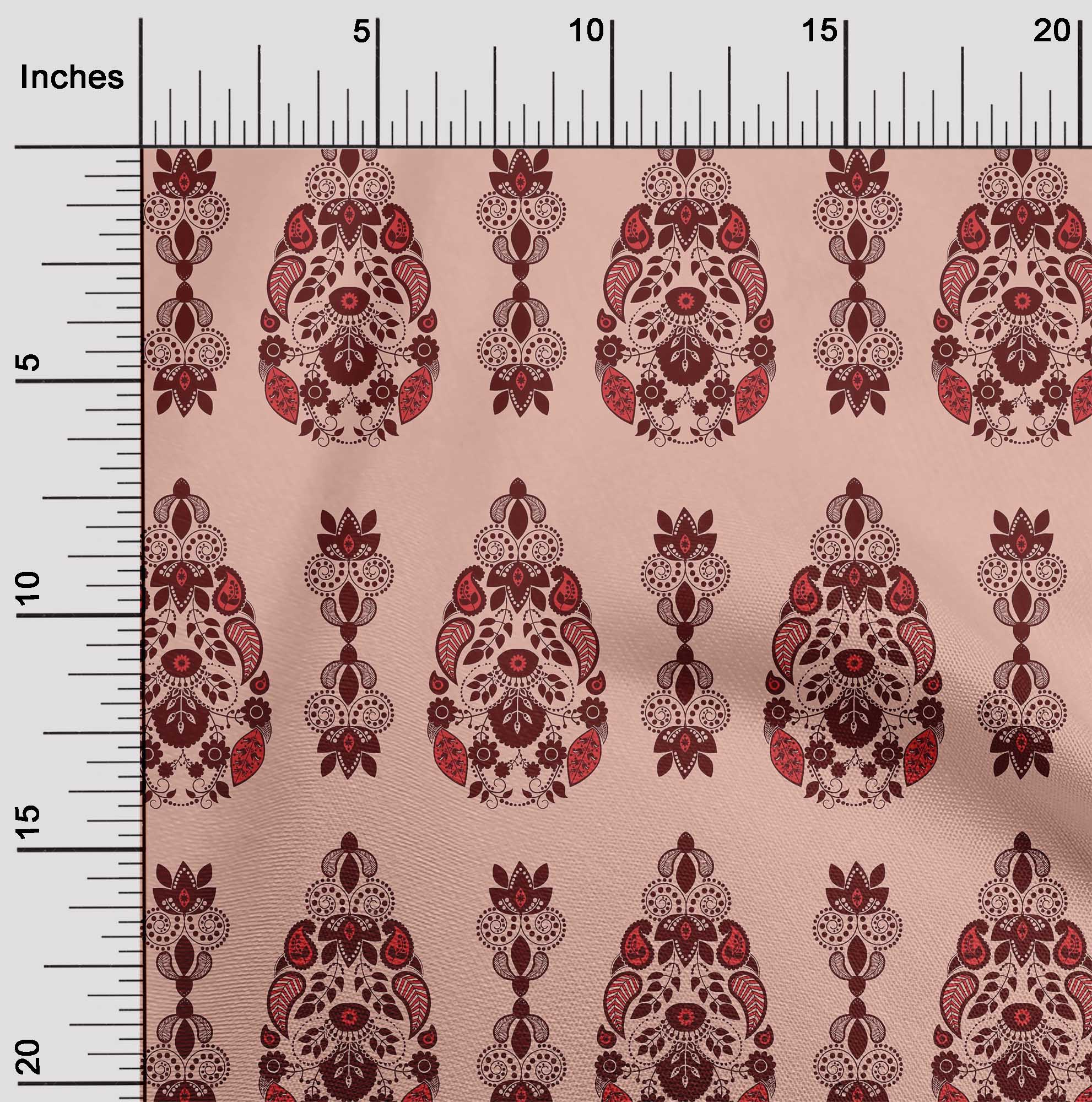 

oneOone Cotton Flex Fabric Leaves & Floral Ethnic Print Sewing Fabric BTY 40 Inches 42 Inch Wide - Viscose Chiffon персиковий