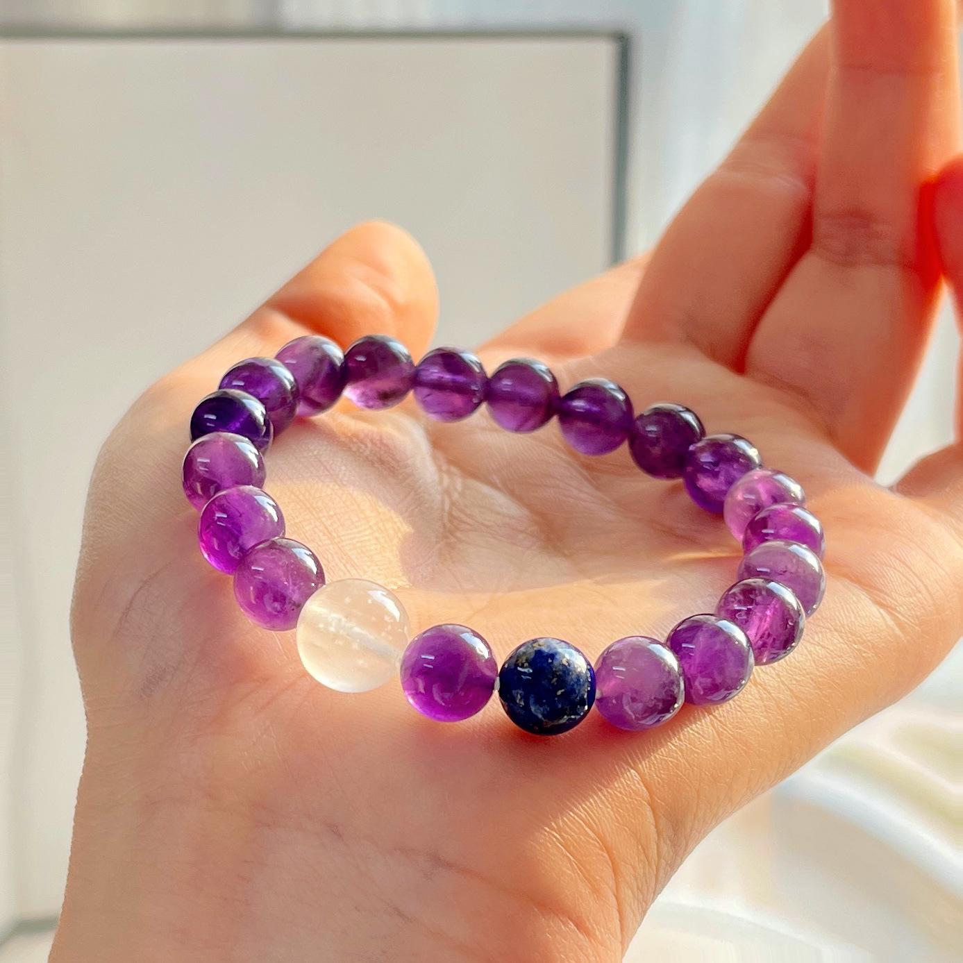 8Mm Design Sense Natural Amethyst Moonstone Lapis Lazuli Bracelet Bracelet.