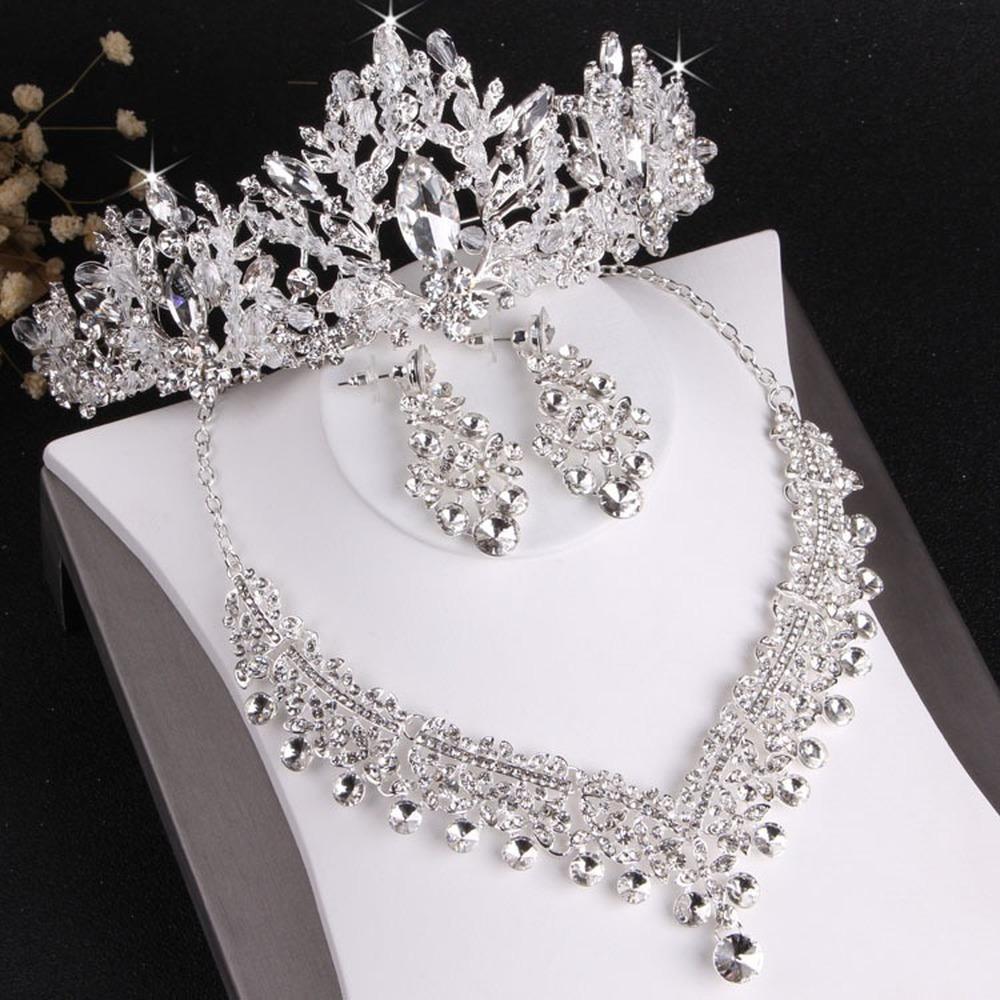 Bridal Crystal Luxury Beads Baroque Jewelry Sets Rhinestone Tiaras Crown Necklace Earrings Set Wedding African Hair Jewelry Set