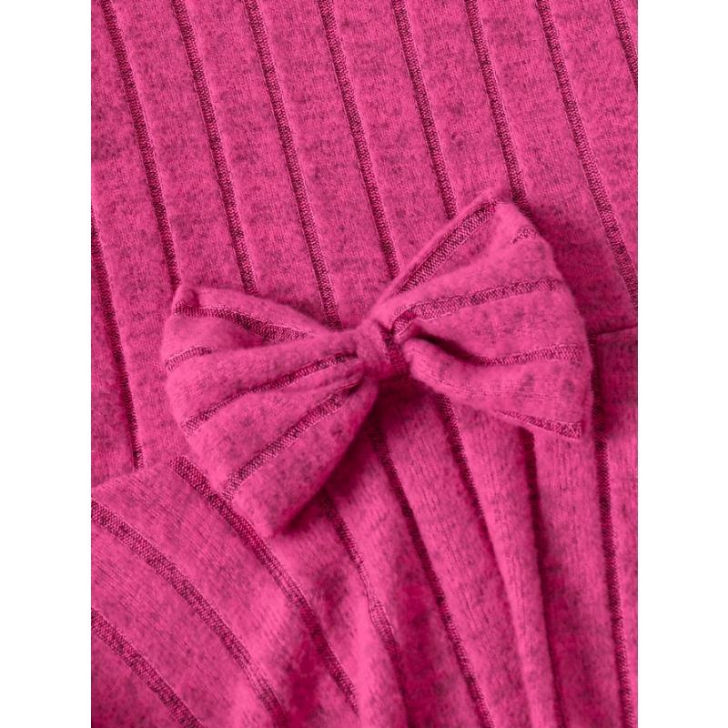 Chic Girls' Bow-Knot Long Sleeve Dress & Pants Set - Cozy Fleece-Lined, Solid Color, Machine Washable - Perfect for Fall/Winter, Perfect for Outdoor