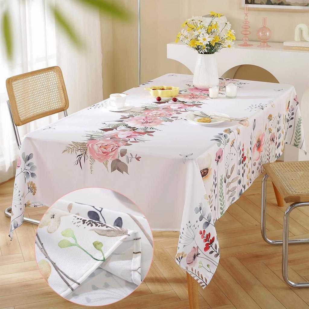 Spring Watercolor Wild Flowers Rectangle Tablecloth For Kitchen Table Decor Waterproof Polyester Table Cloth Wedding Party Decor