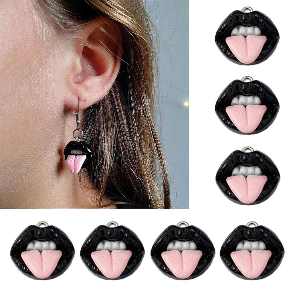 10pcs Funny Sexy Red Lip Resin Charm Hip Hop Earring Pendant Accessories DIY Keychain Jewelry Making Crafts