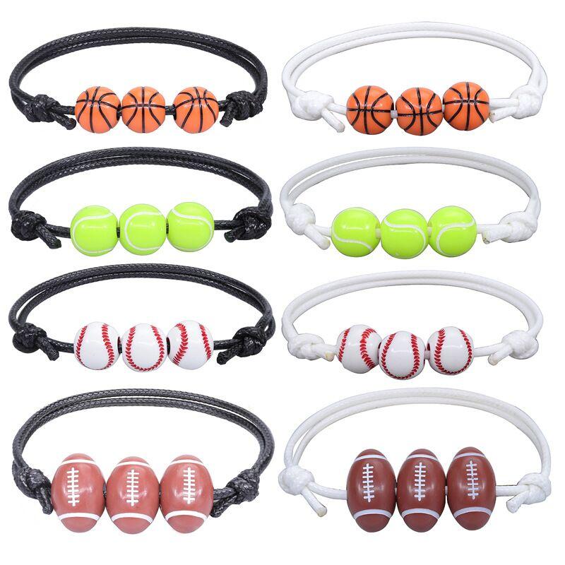 Sport Bracelet Charm Leather for Women Men Lovers Weave Braided Bangle Adjustable Football Basketball Baseball Ball Jewelry