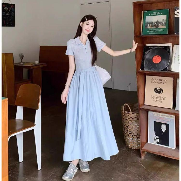 Polo Collar Tie-Waist Slimming Long Dress - Women's 2026 Summer Collection