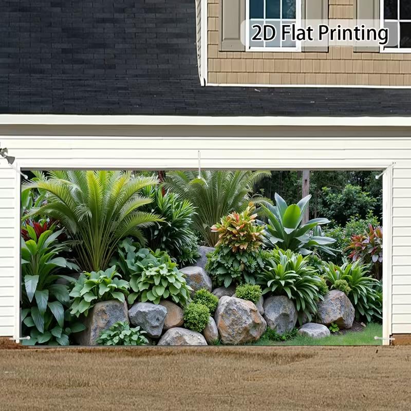 2D Rainforest Stone Landscape Lush Greenery Patio Photo Background