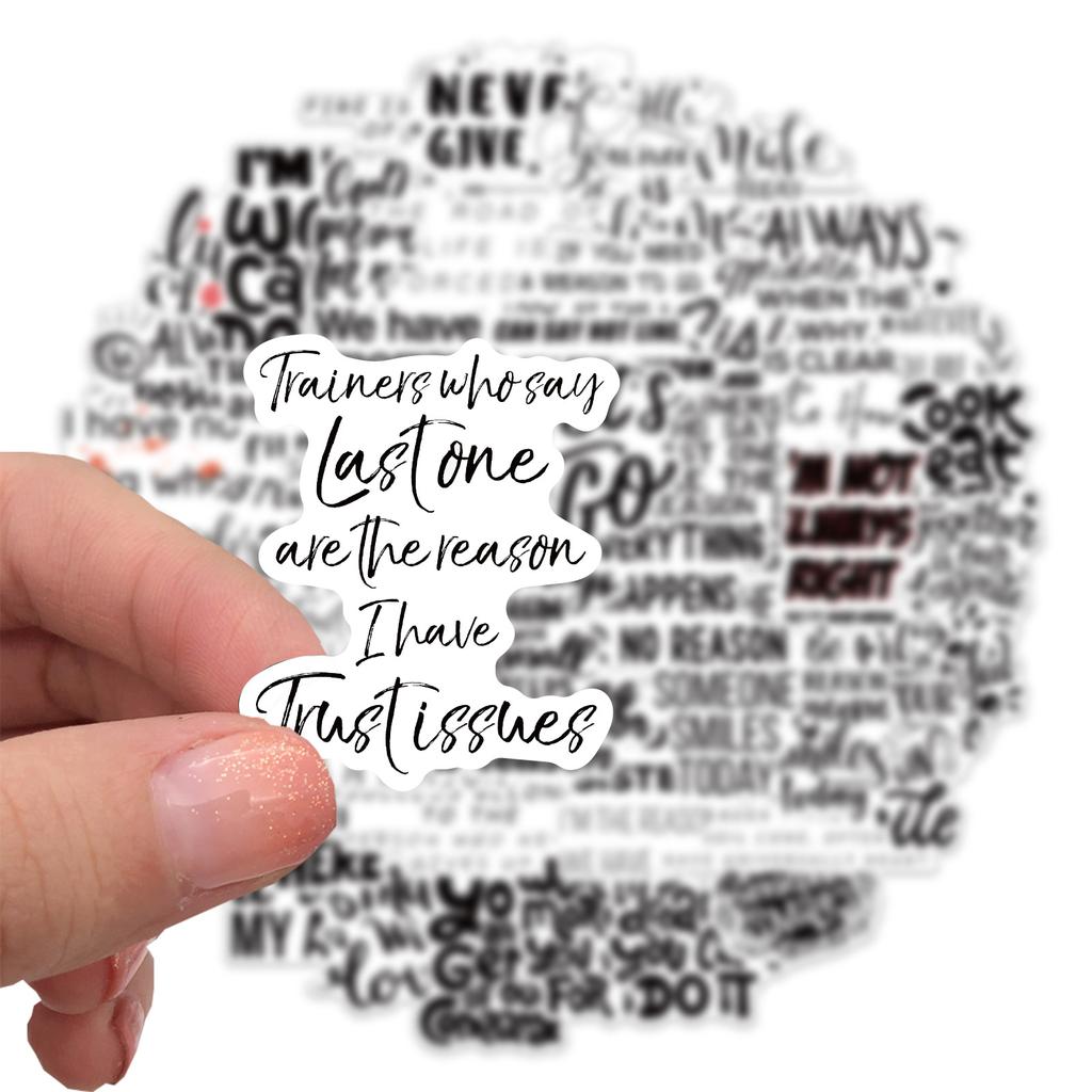 50 Black and White Inspirational Text Stickers Personalized Decorative Suitcase Notebook Waterproof Guitar Can Be Removable Without Repeated Posting