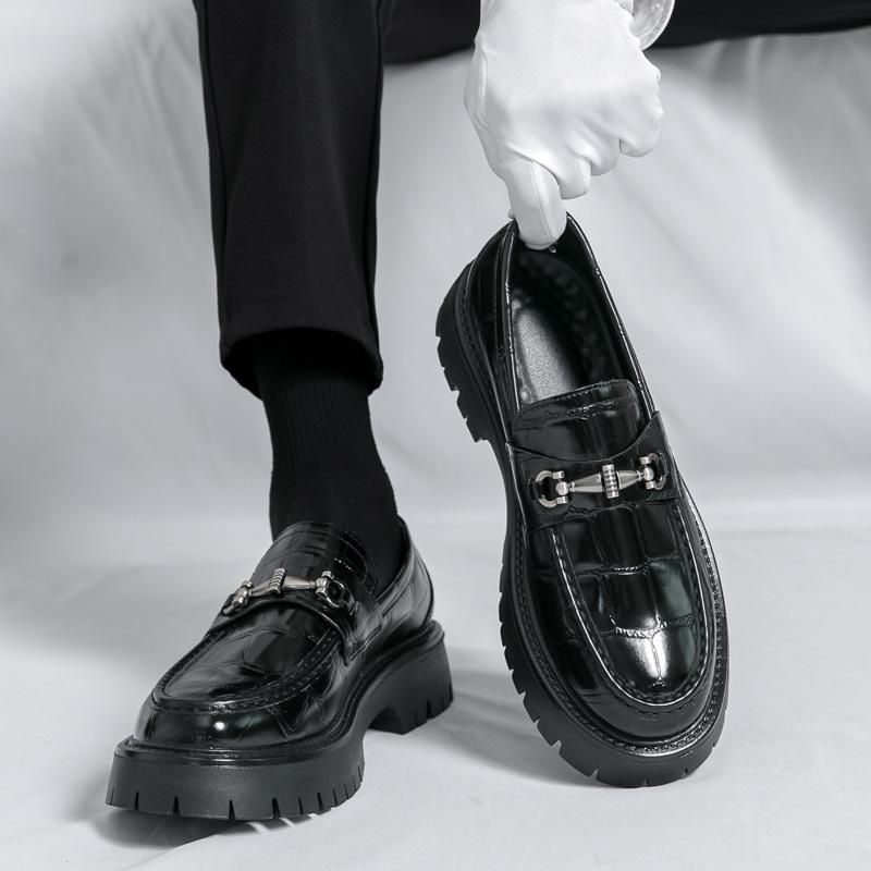 

Туфли на толстой подошве, увеличивающие рост, туфли дерби, мужские новые высококачественные кожаные туфли в британском стиле, повседневные деловые мужские туфли 38 чёрный
