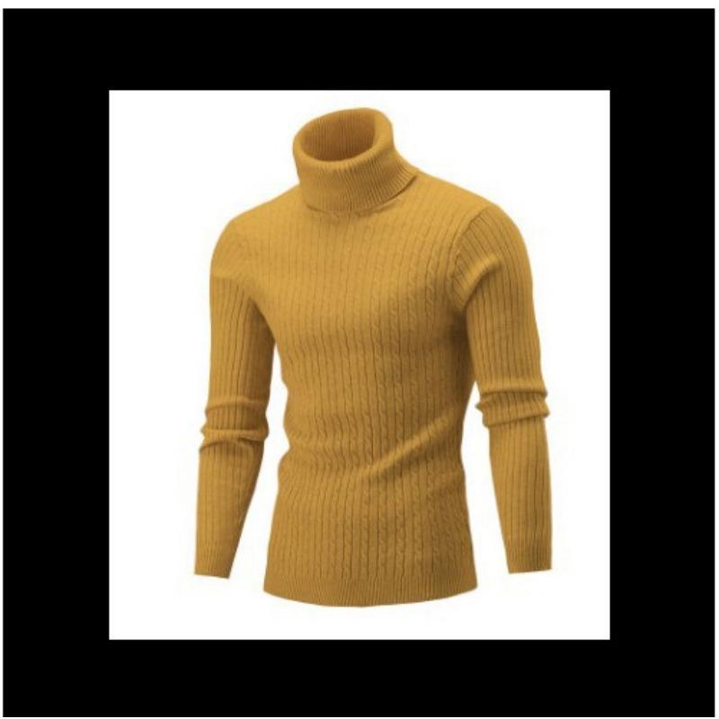 Men S High Neck Long Sleeve Twisted Knit Solid Color Youth Sweater