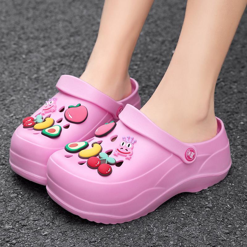 Women's 7CM Height-Increasing Cute Cartoon Clog Sandals - Lightweight, Breathable, Closed-Toe Beach Slippers