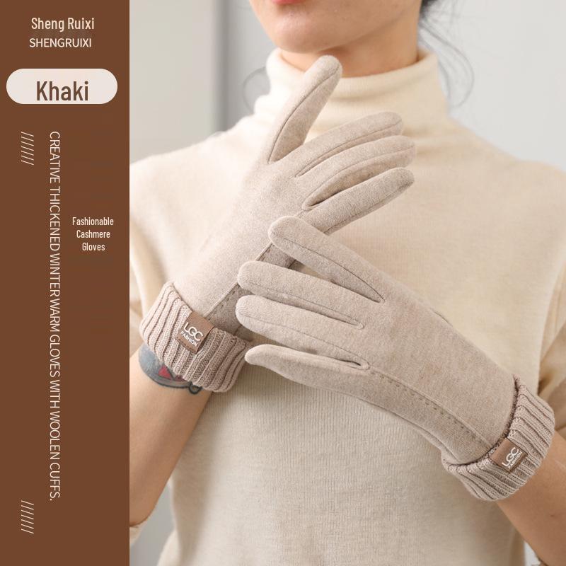 

Сенсорные кашемировые перчатки с рубчатыми манжетами для велоспорта: Теплый, Мягкий, Осенне-зимний стиль One Size