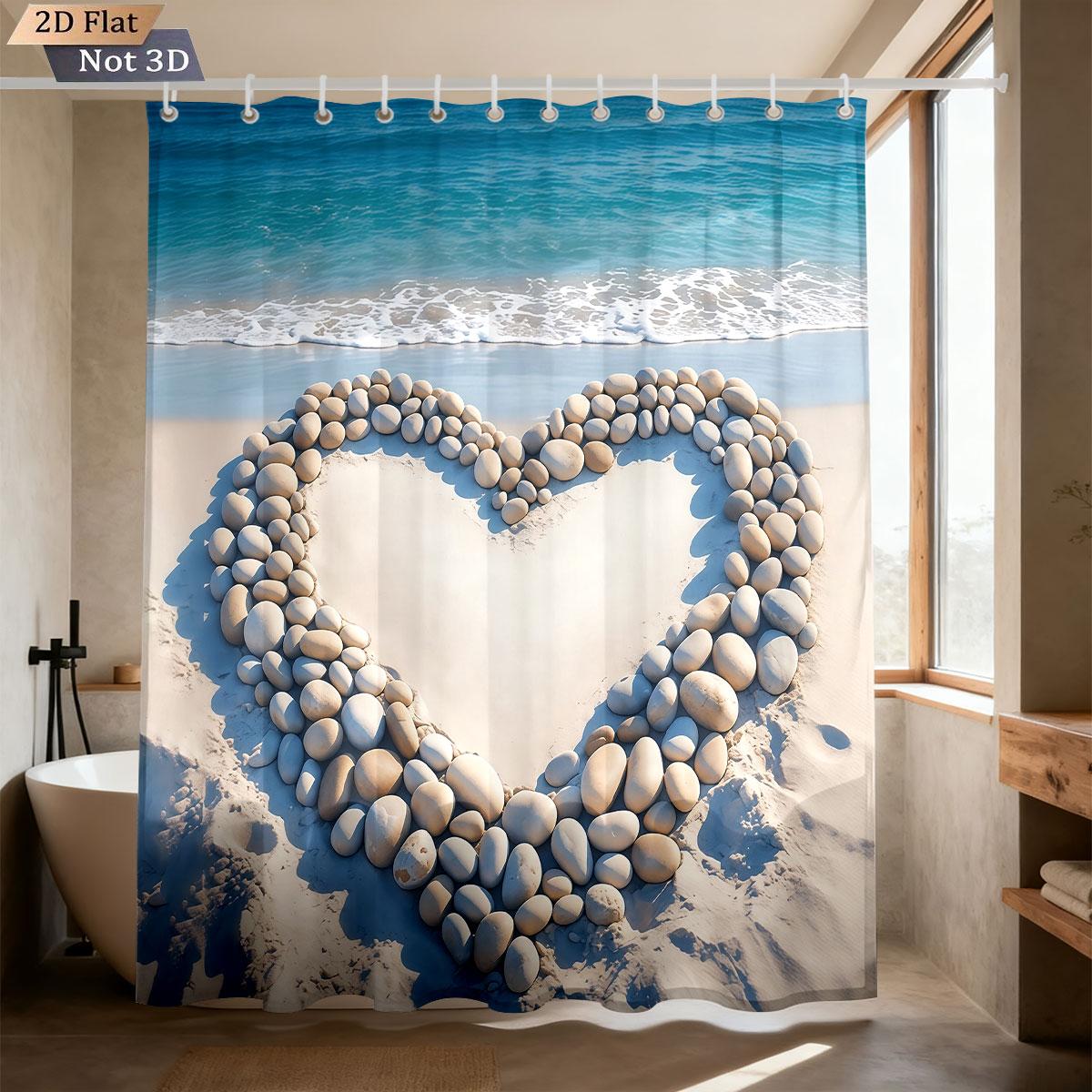 

1Pc Seaside Love Reef Printed Waterproof Bathroom Partition Privacy Curtain With 12 Hooks Multiple Sizes Machine Washable W60H190(CM)-1 Pcs