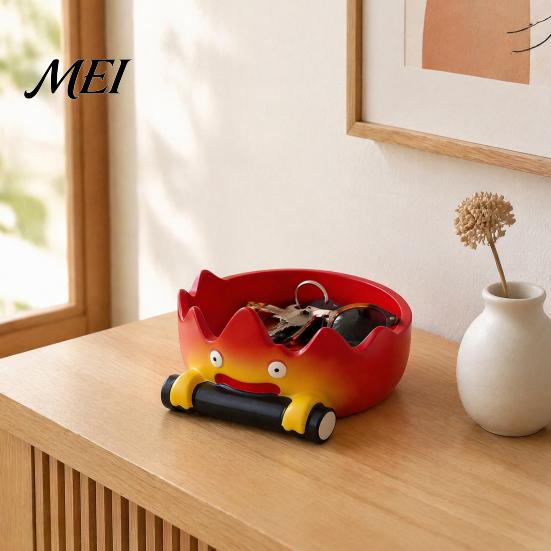 Decorative Entrance Table Ornament Cartoon Calcifer Flame Resin Storage Tray, Creative Fire-Shaped Catchall Birthday Gift for Anime Lovers Decor,