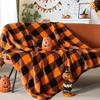 Halloween-Decke Orange Schwarz Kariert Weich Gemütlich Plüsch Festliches Design Heimdekoration Sofa Couch Wohnzimmer Feierparty Geschenk