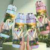 1PC White Swan Water Lily Pond 750ml Color Plastic Sports Water Bottle Leakproof Flip Straw Lid Suitable for Sports Office Home Use
