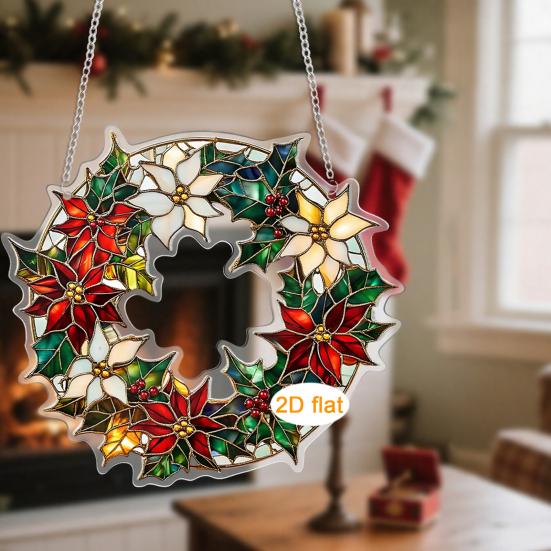 Festive Window Hanging Decorations Acrylic Christmas Garland Pendant, Double-sided Wreath Ornament, Lightweight Decorative Ornaments Decor with