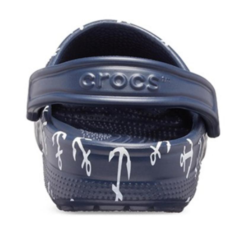 Crocs Classic Clog Nautical Print Hole Sandals Dark Blue