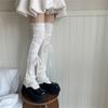Japanese Ribbed Thigh High Leg Warmers Lace Up Bandages Over Knee Flared Leg Covers Ruffle Trim Footless Socks for Women