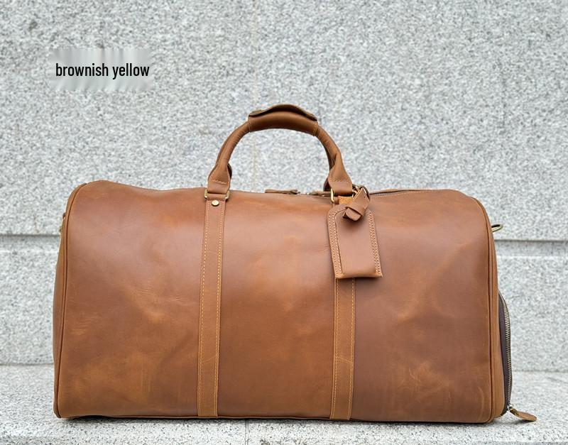 Men's Leather Travel Bag with Shoe Compartment - Vintage Crossbody Carry-On