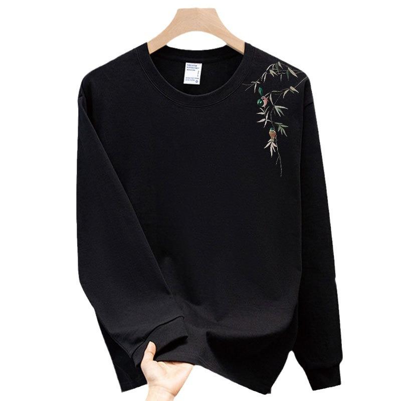 Threaded Cuffs Long Sleeves Trendy Brand Pure Cotton Men'S Bottom Shirt T-Shirt Trendy Crew Neck Men'S And Women'S Versatile Top