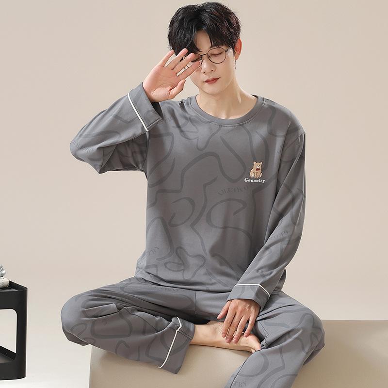 Striped Cotton Men's Long Pajamas Set Spring and Autumn Home Clothes Sleeping Top & Trouser Nightwear Young Boy Pyjamas Hombre