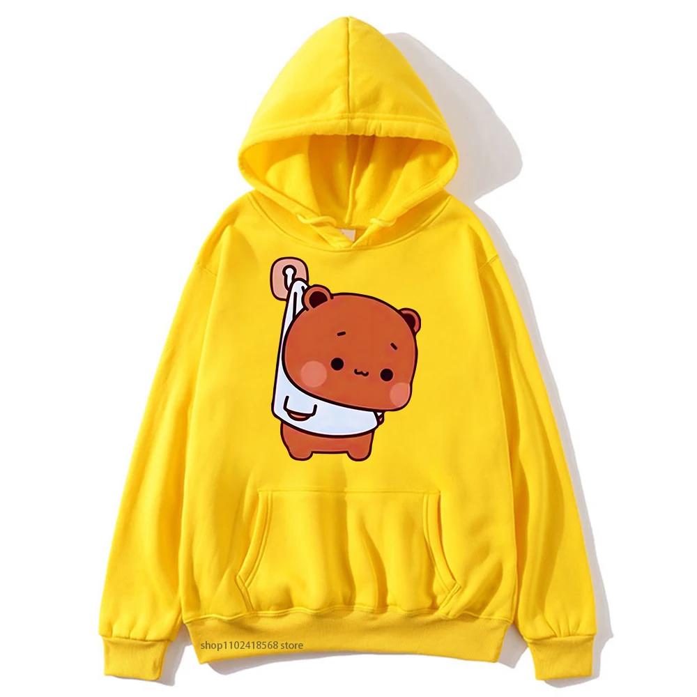 Cute Bubu and Duud Is Hanging In The Wall Funny Hoodie Panda and Brownie Bear Graphic Sweatshirt Clothes