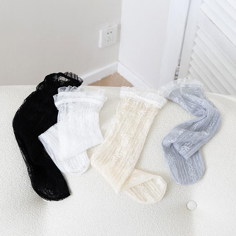 Japanischer Stil Sexy Spitze Rüschen Socken Ultradünne Transparente Sommer Lochmuster Netz Kniestrümpfe Damen Mode Harajuku Retro Lange Socken