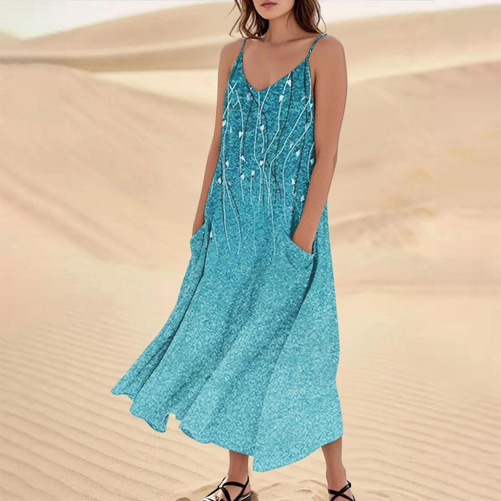 Damen Sommerkleid Lässig Locker Lange Strandurlaub Kleider