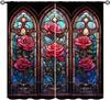 Flower Stained Glass Curtains,Beautiful Nature Scenery Roses Petals Art Symmetry Vintage Decor Rod Pocket Window Treatments for