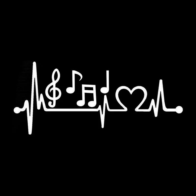 Auto Stickers Muzieknoten Hartslag Decals Motor Decoratie Accessoires Waterdichte Zonnebrand Cover Krassen PVC,30CM 15cm wit
