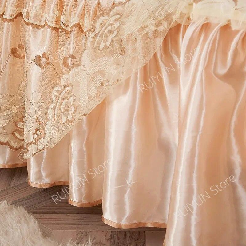 Princess Lace Bed Skirt Floral Embroidery Bed Skirt Non-slip Bed Cover Queen King Bedspread Bedding Mattress Cover Bedding Decor