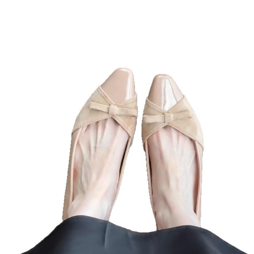 Inner height increase 5cm nude bow patent leather single shoes femininity one pedal commuter shoes soft sole Mary Jane women's shoes