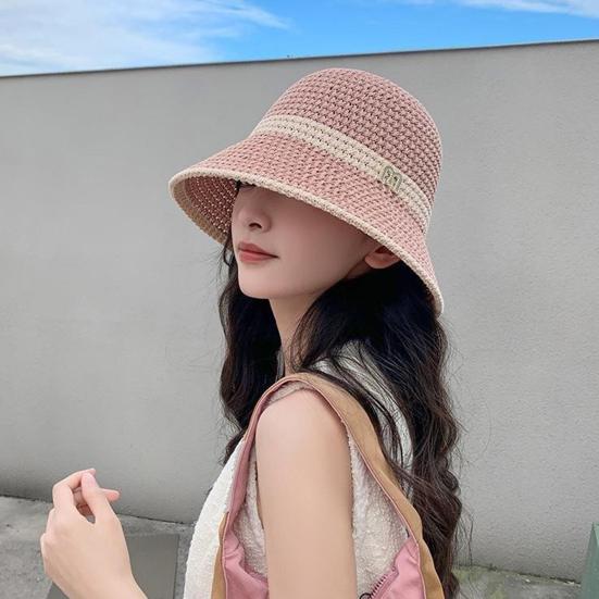 Women Fisherman Hat Hollowed-Out Design Sun Protection Hat Wide Brim Braided Basin Hat Summer Accessory