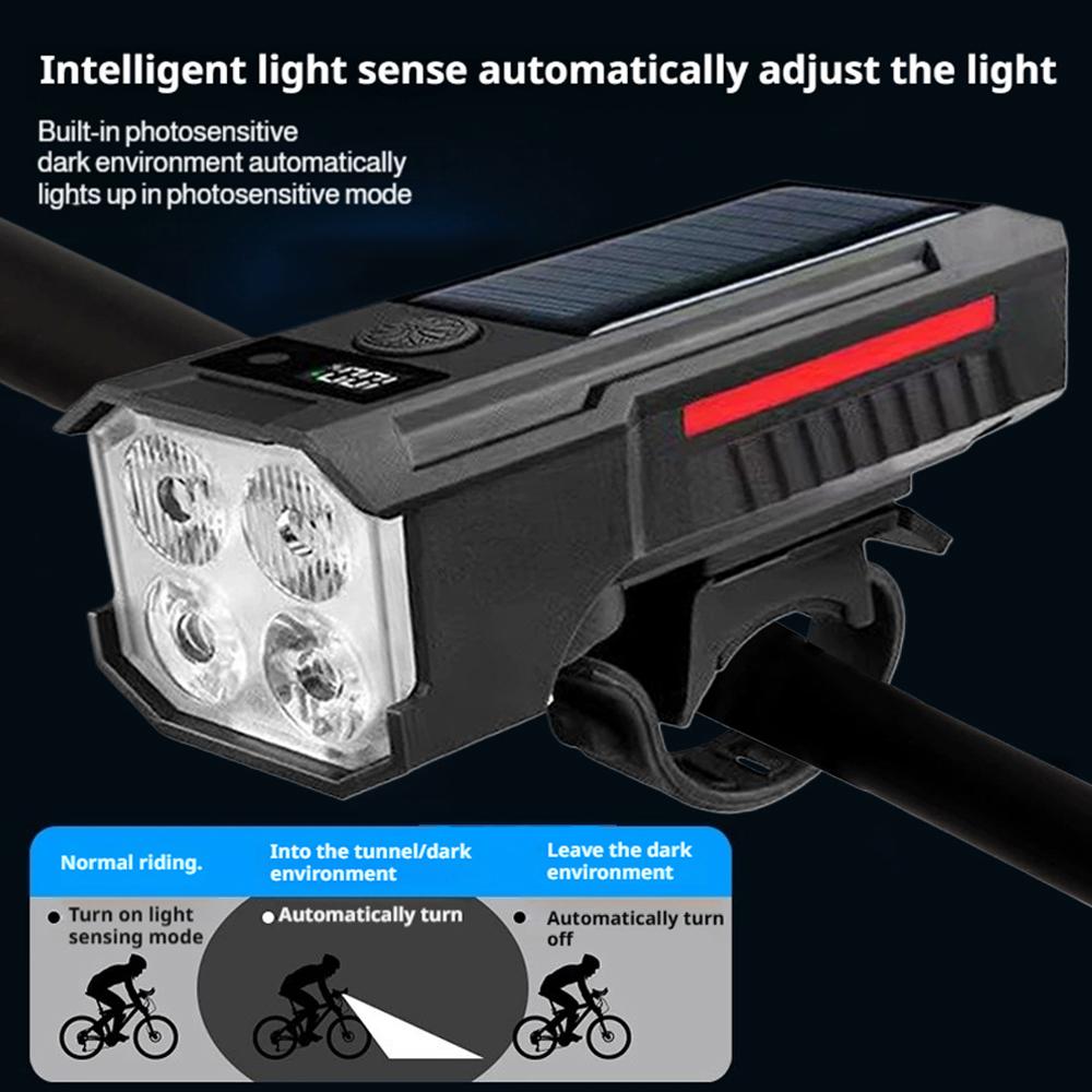 Bicycle Lights Solar Charging And Type-C Fast Charging Cycling Light LED Front Rear Lamp Bike Light Rechargeable MTB Bike Light