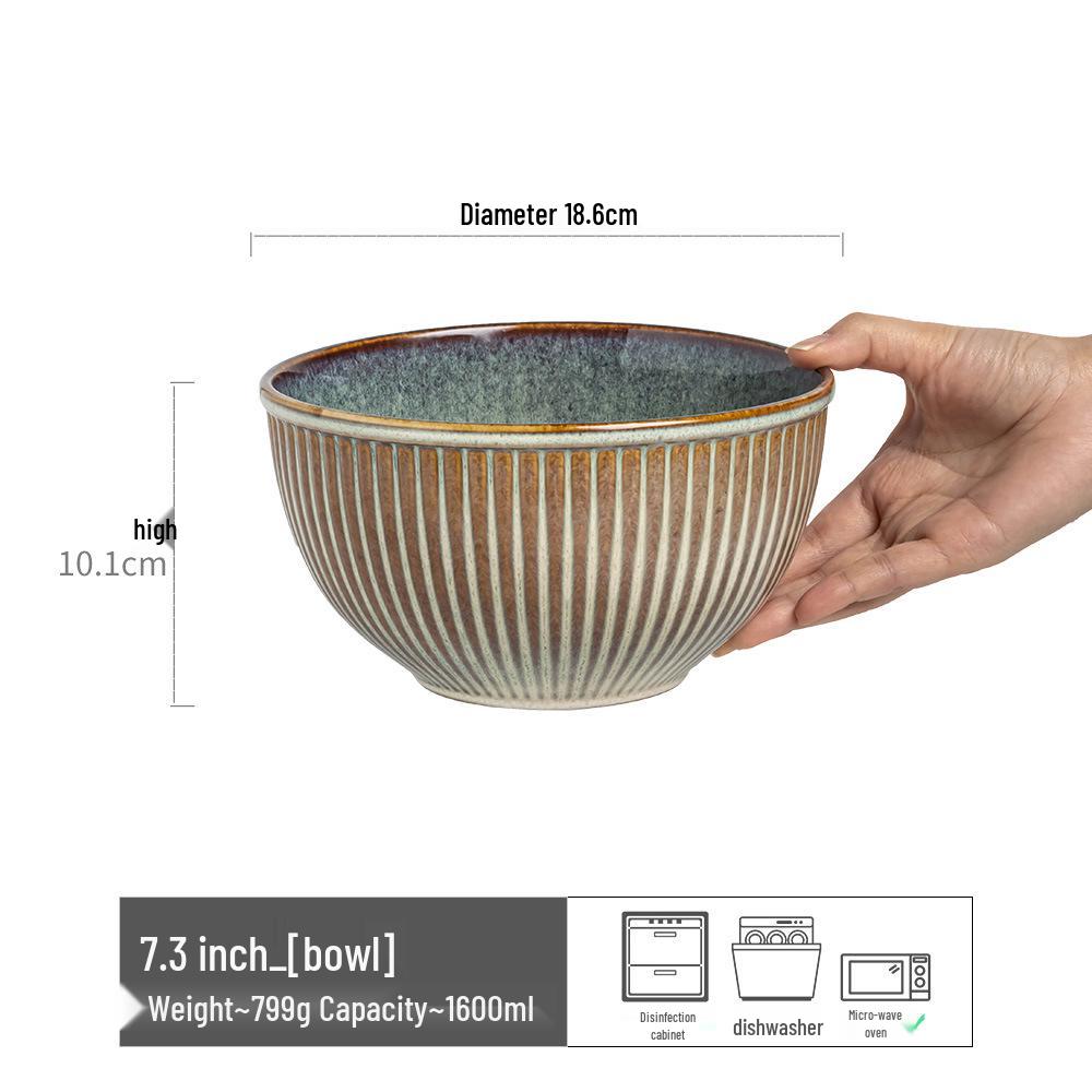 Retro Ceramic Large Bowls for Soup & Vegetables - Practical Tableware for Single Serving