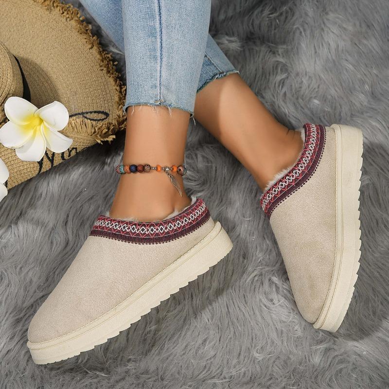 Fashion Snow Boots Women Winter New Cashmere Warm Thick Soles Without Heel-covered Hair Half Slipper Cotton Shoes Cashmere Warm Boots