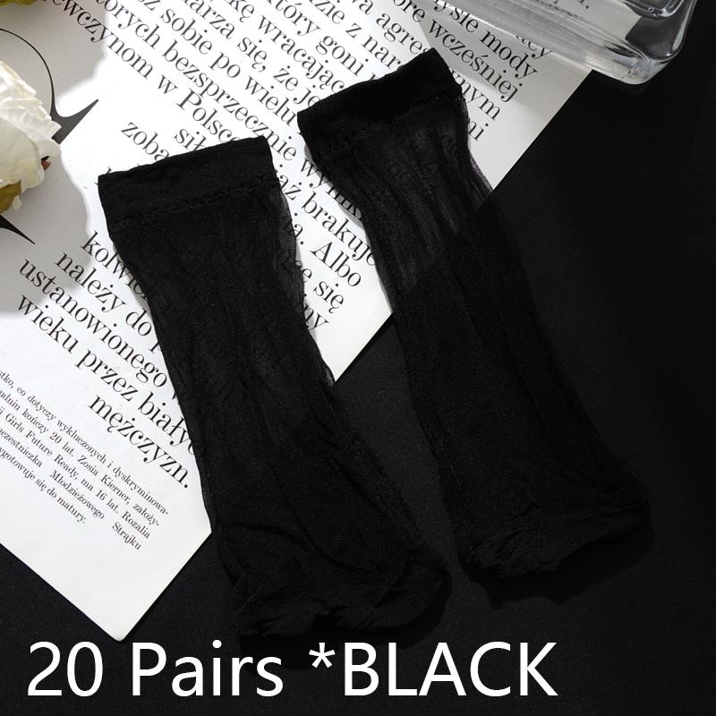 

20 пар летних носков из ледяного шелка, женские короткие носки, прозрачные эластичные носки 20pairs чёрный