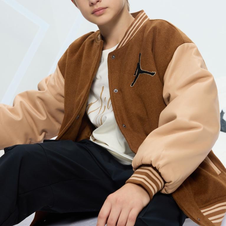 Jordan Trendy Loose Versatile Comfortable Color-Block Cotton Jacket Kids Jackets Brown JD2342020GS-001